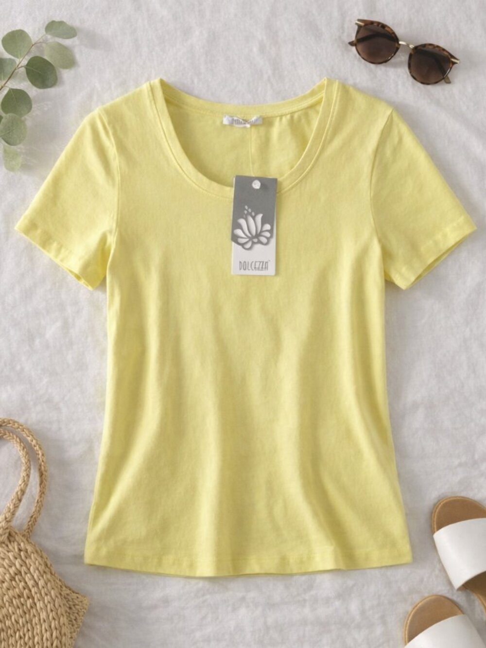 Dolcezza Yellow Cotton Summer Essential Tee NWT XS